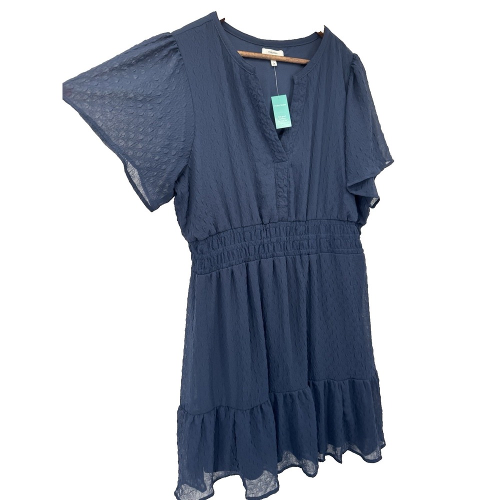 NWT Maurices 0X Navy Blue Dress babydoll fit flare flowy‎ sheer beach teacher
